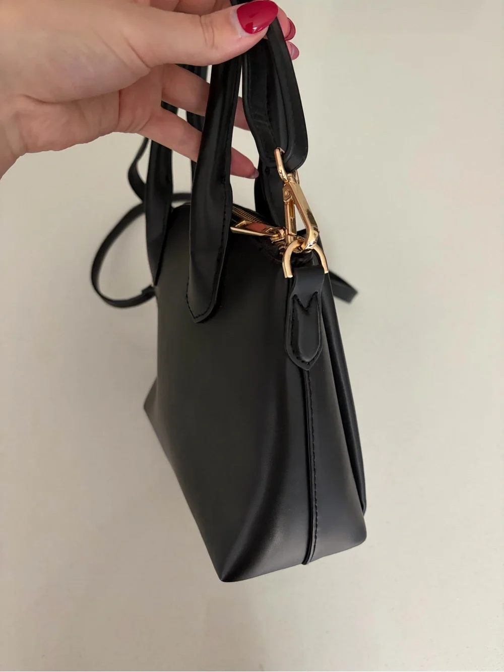 Black Structured Satchel with Detachable Strap